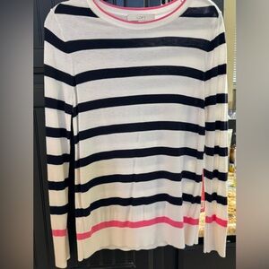 LOFT Black, White, and Pink Striped Sweater
